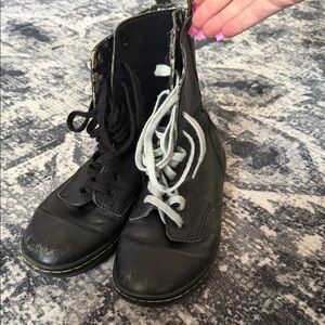 Dr. Martens Black Lace-Up Leather Boots with White Laces